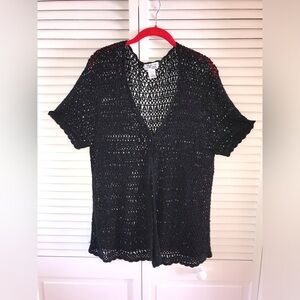 Style & Co. Women's Black Plus Size Short-sleeve Crochet Cardigan